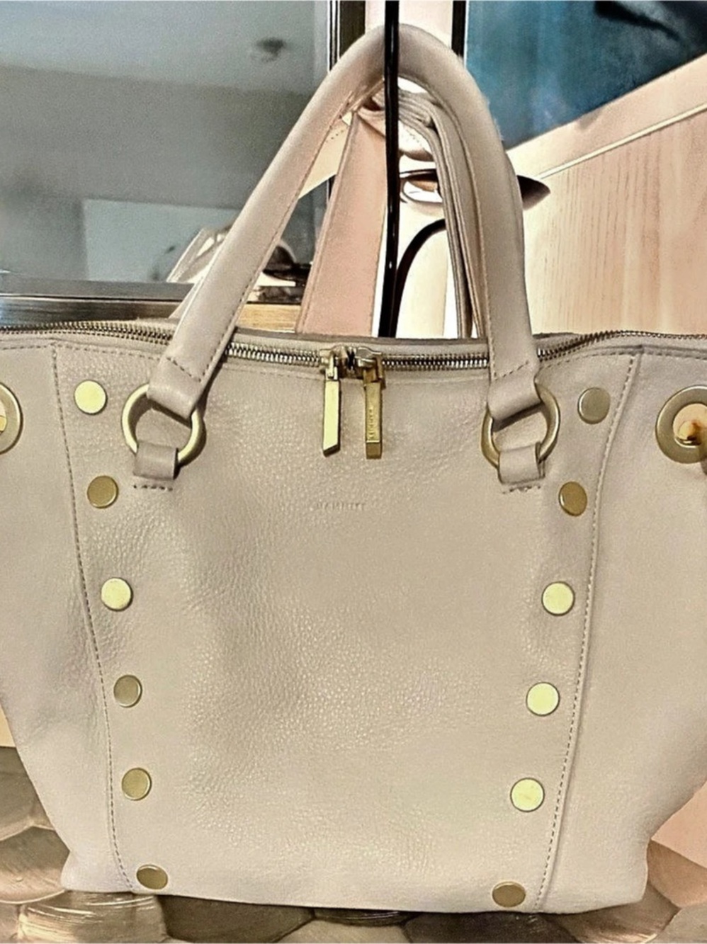 HAMMITT White Leather Satchel Crossbody | Gold Hardware | Red Suede Interior